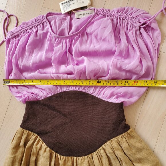 Tory Burch ! silk Chiffon Linen Burlap Dress in Lilac and Tan ( 2) - Picture 11 of 17